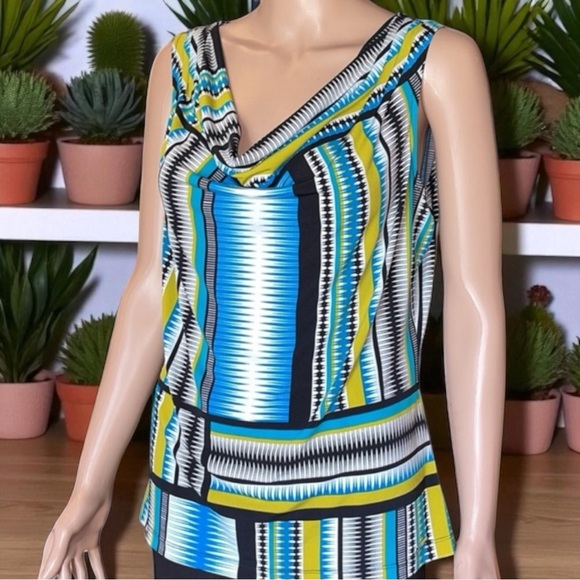 Calvin Klein Women's Lime Green Multi/Color Sleeveless Cowl-Neck Top Blouse - Picture 2 of 16